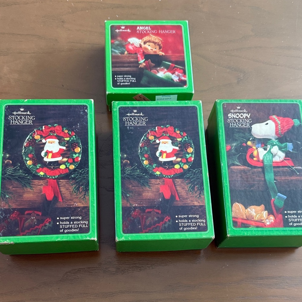 Hallmark Stocking Hangers Set - 1970’s and 1980’s. All 4 in boxes.